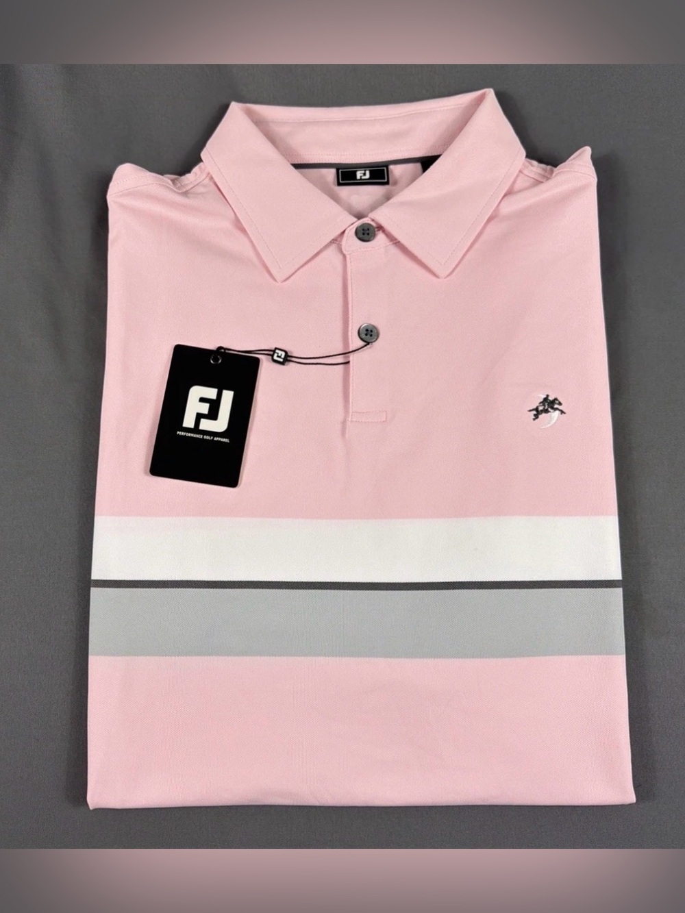 FootJoy Golf Shirt Polo Chest Logo Double Chest Band Stripe Pique Large Pink NWT